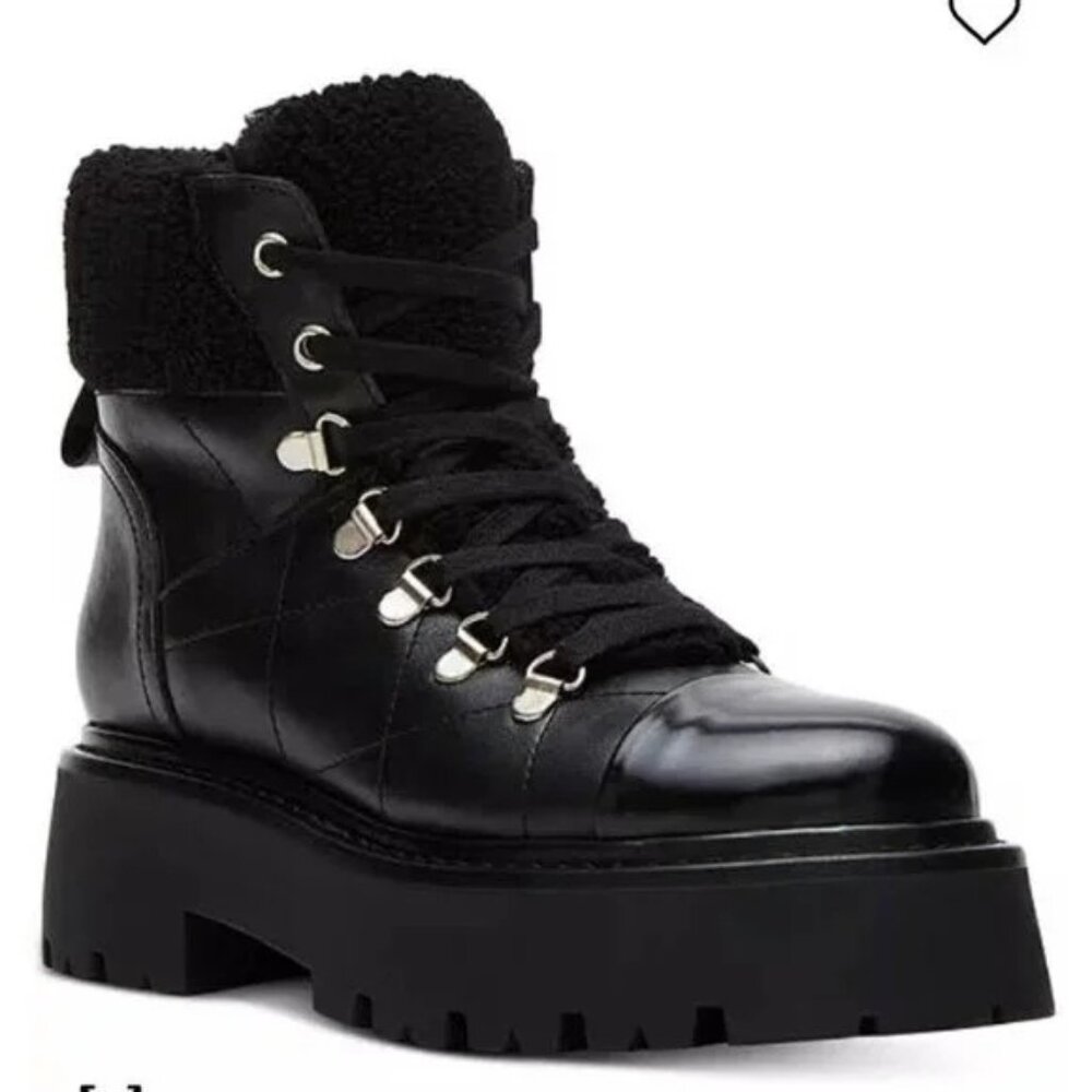 NWOB Steve Madden Reyen Lace-Up Lug-Sole Hiker Boots Black Size 8.5 - Picture 2 of 7